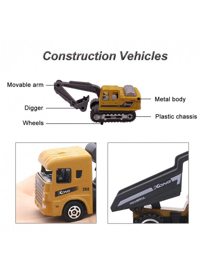 Dreamon Kids Diecast Construction Vehicles Metal Engineering Cars Set Toys Play Trucks for Boys Age 3 4 Birthday Party Supplies Cake Topper (Pack of 6) - Image 5