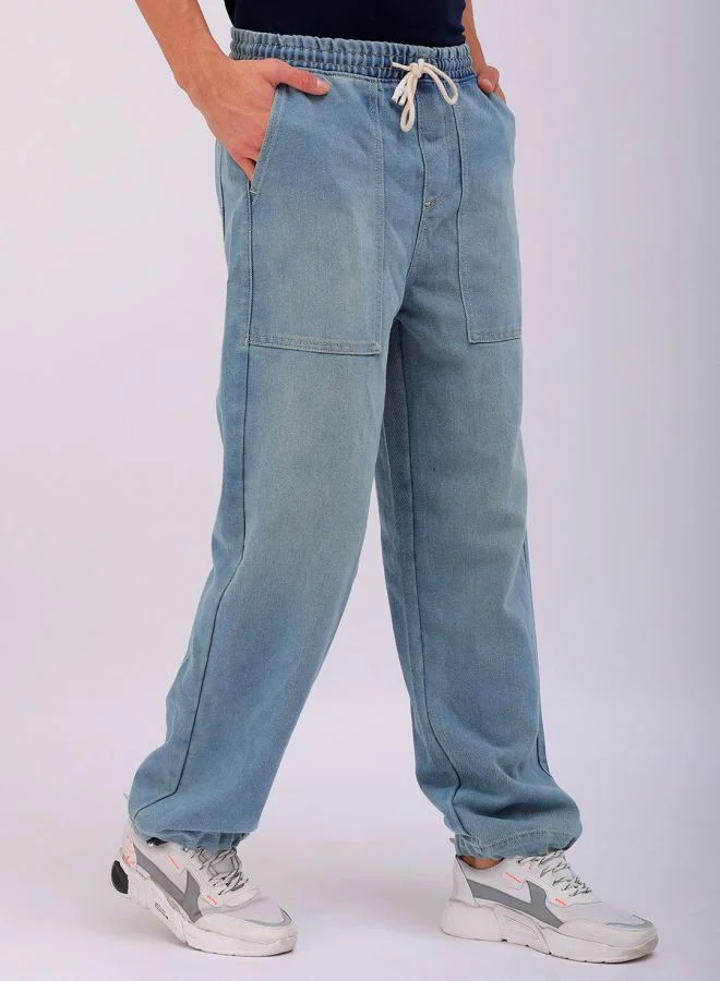The Indian Garage Co Men Relaxed Fit Solid Mid-Rise Denim Joggers