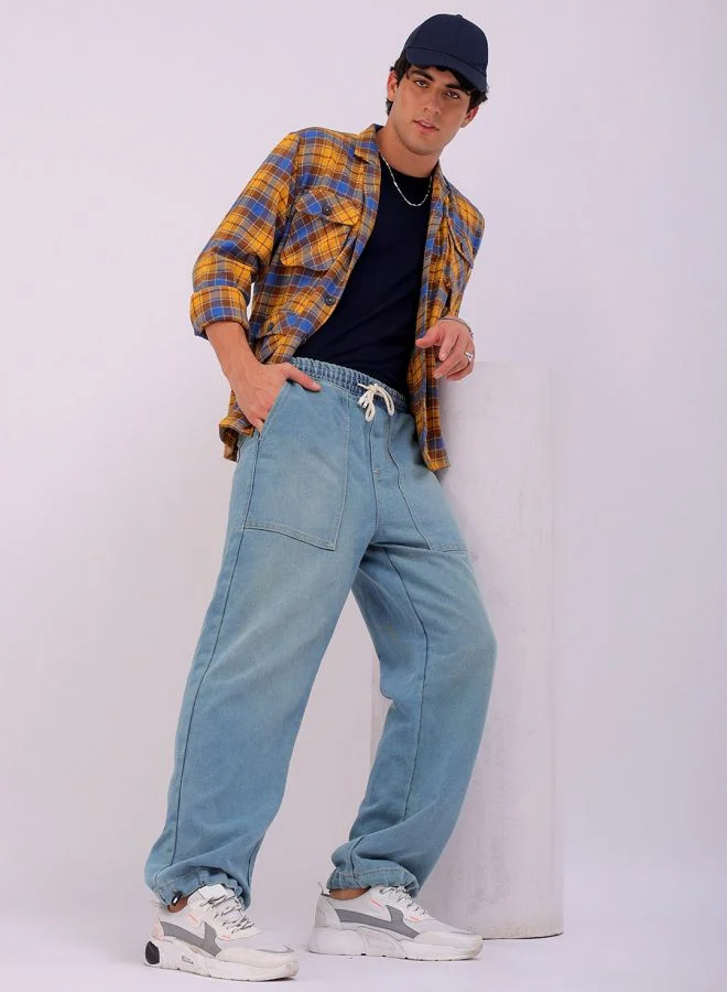 The Indian Garage Co Men Relaxed Fit Solid Mid-Rise Denim Joggers