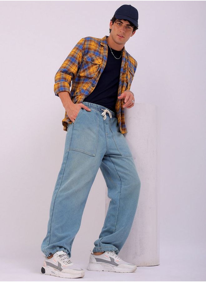 The Indian Garage Co - Men Relaxed Fit Solid Mid-Rise Denim Joggers - Image 1