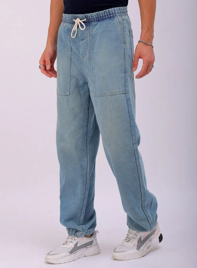 The Indian Garage Co Men Relaxed Fit Solid Mid-Rise Denim Joggers
