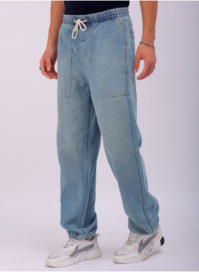 The Indian Garage Co Men Relaxed Fit Solid Mid-Rise Denim Joggers  - Image 3