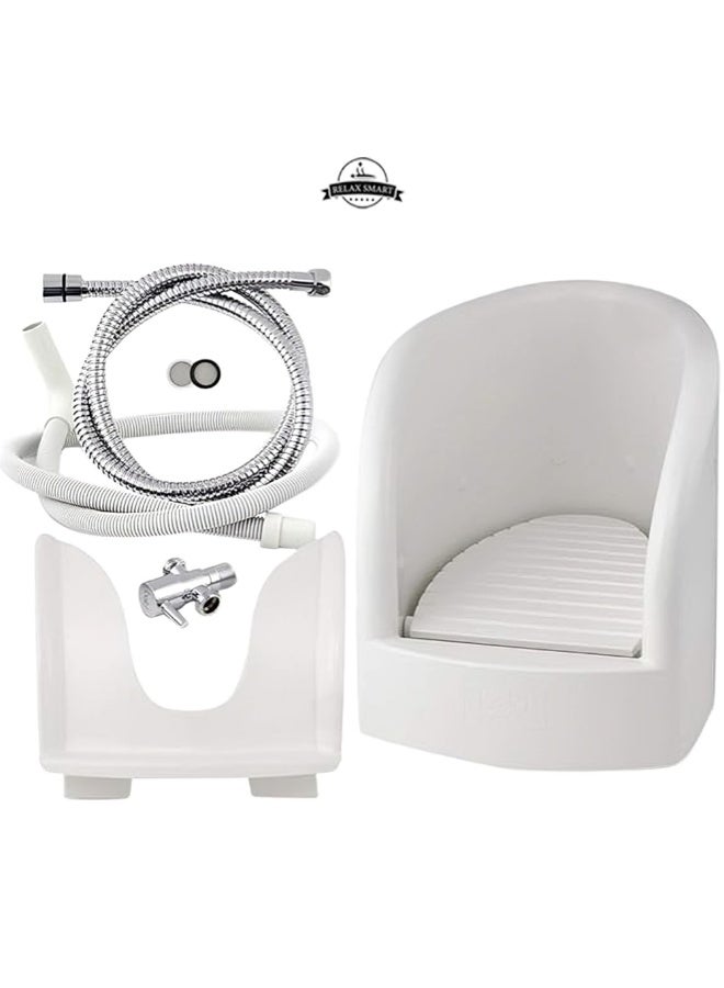 Relax Smart Wudu Foot Washer – Portable White Foot Washing Basin for Ablution, Easy-Clean Design with Anti-Slip Base, Comfortable & Hygienic Wudhu Foot Cleaner for Home and Mosque Use (48x37x36cm)