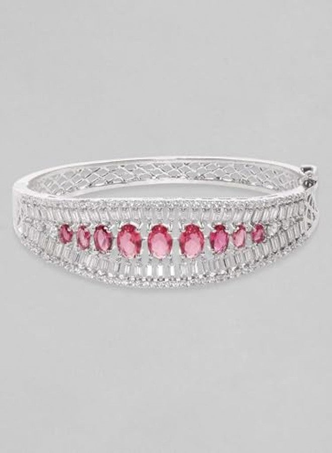 Rubans Womens Rhodium Plated Ruby Red & Cubic Zirconia Studded Openable Premium Bracelet, - Image 4