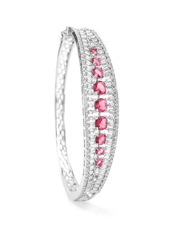 Rubans Womens Rhodium Plated Ruby Red & Cubic Zirconia Studded Openable Premium Bracelet, - Image 1
