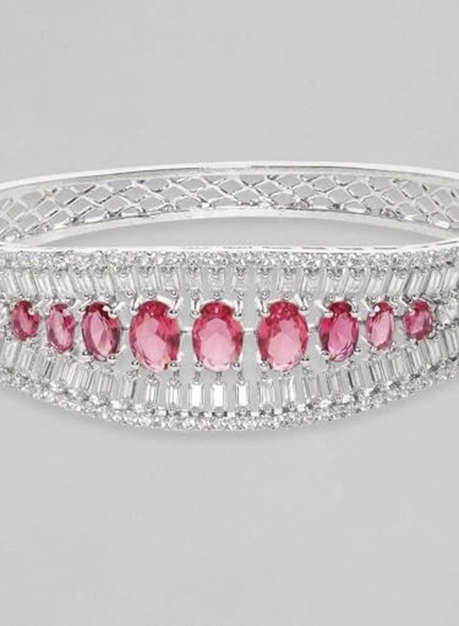 Rubans Womens Rhodium Plated Ruby Red & Cubic Zirconia Studded Openable Premium Bracelet, - Image 5