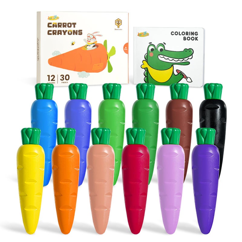 JUPITEARTH Carrot Crayons for Kids 12 Colors Non Toxic Beeswax Toddler Crayons with 30Page Coloring Book and 120 PDF Pages MessFree Coloring for Kids Art Supplies Gift - Image 2