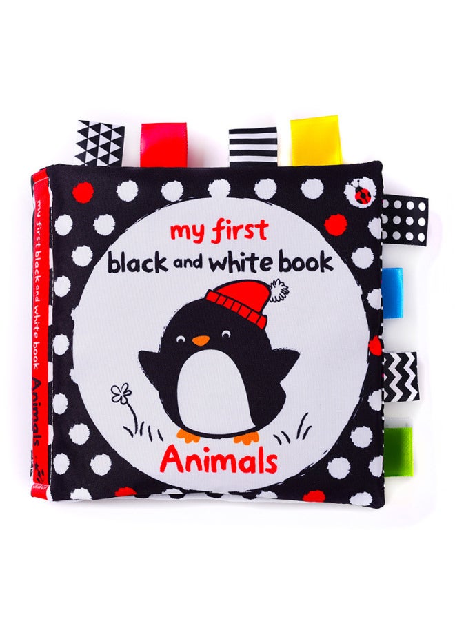 LakaRose Baby Bite Black And White Label Cloth Book Baby Early Education Visual Stimulation Tear-free Paper Book Toy-Color:Animal Cognitive Label English Version (Penguin)  - Image 1