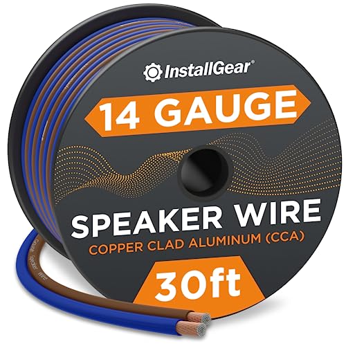 InstallGear سلك مكبر الصوت InstallGear بطول 30 قدم وقياس 14 - سلك مكبر صوت من الألمنيوم المطلي بالنحاس للسيارات - كابل مكبر صوت مرن مع غلاف أزرق وأسود - للاستخدام في المسرح المنزلي أو السيارات - Image 1