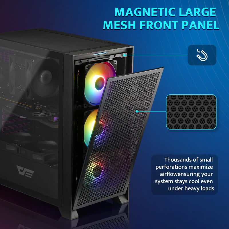 darkFlash ATX Mid-Tower Gaming PC Case, Pre-Installed 3x120mm Fix RGB Fans, with Removable Large Mesh Front Panel, USB3.0 Ready, Tempered Glass Side Panel Airflow Computer Case, Black(DRX70) - Image 3