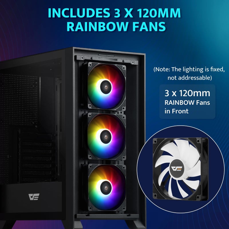 darkFlash ATX Mid-Tower Gaming PC Case, Pre-Installed 3x120mm Fix RGB Fans, with Removable Large Mesh Front Panel, USB3.0 Ready, Tempered Glass Side Panel Airflow Computer Case, Black(DRX70) - Image 5