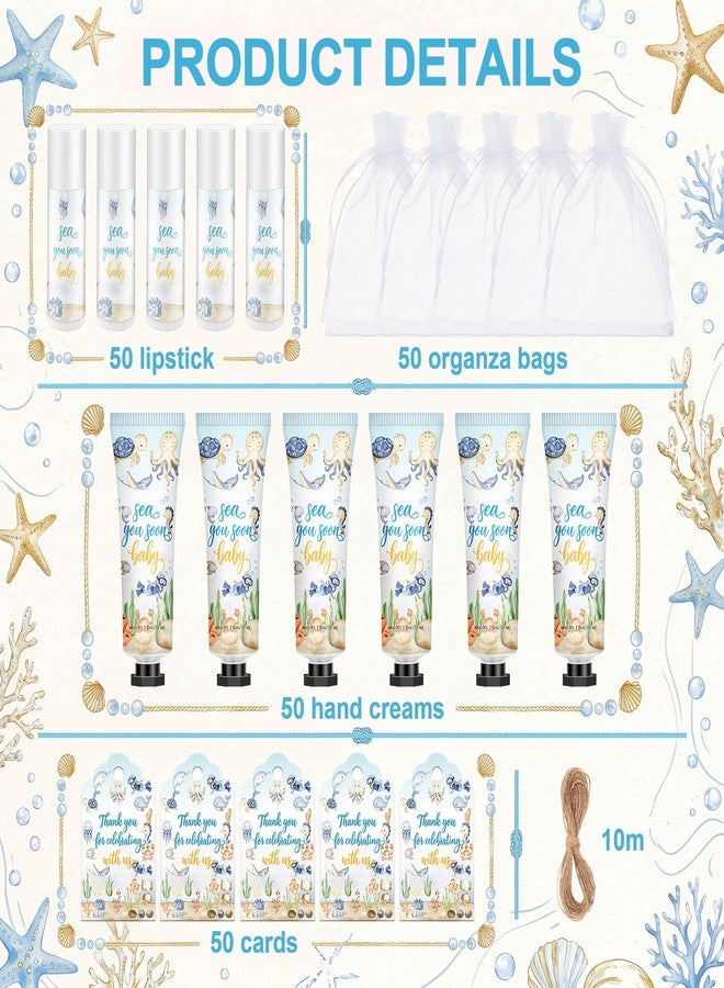 Dimsile 50 Set / 200 Pcs Sea You Soon Baby Shower Gifts Bulk Hand Lotion and Lip Balm with Organza Bags Tags Under the Sea Baby Shower Party Favor Ocean Animal Its a Boy for Girl Boy - Image 2