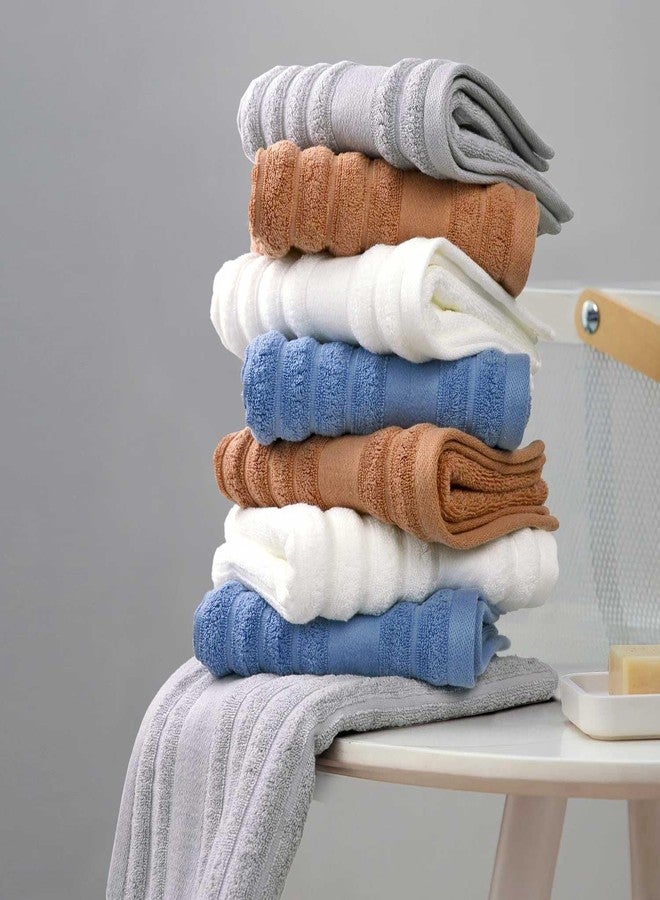 Jacquotha Luxurious 2-Pack Ribbed Striped Hand Towels (White) - Hotel & Spa Premium Cotton Face Towels 13” x 29”, Soft and Quick Drying 480GSM - Image 2