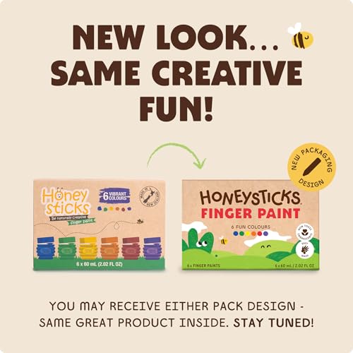 Honeysticks ألوان أصابع غير سامة من هونيستيك (6 ألوان زاهية)، قابلة للغسل من الجلد، آمنة للرسم بالأصابع للأطفال، أعمار 1-3، 2-4، 3-5، مثالية كأول طلاء للفنانين الصغار من عمر 1+، قائمة على الماء، صديقة للبيئة - Image 4