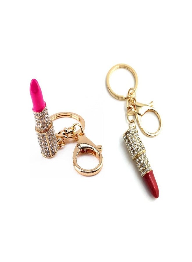 Jilukibo Crystal Charm Lipstick Keychain for Women, Cute Rhinestone Purse Bag Pendant Keyring Pouch Makeup Christmas Gift for Girl Lady (2 Pack) - Image 2