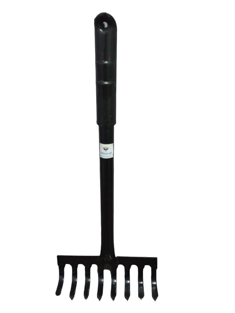 Utkarsh Garden Rake with 8 Teeth or Prongs | Heavy Duty Gardening Tool for Home Garden | Lawn, Landscaping Yard, Garden Leaf Rake | Weeding, Tilling, Aerating Soil Rake - Set of 1 Tool - Image 1