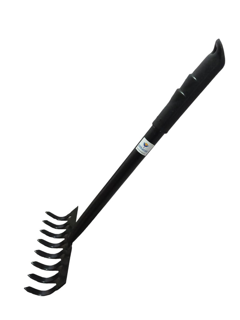 Utkarsh Garden Rake with 8 Teeth or Prongs | Heavy Duty Gardening Tool for Home Garden | Lawn, Landscaping Yard, Garden Leaf Rake | Weeding, Tilling, Aerating Soil Rake - Set of 1 Tool - Image 4