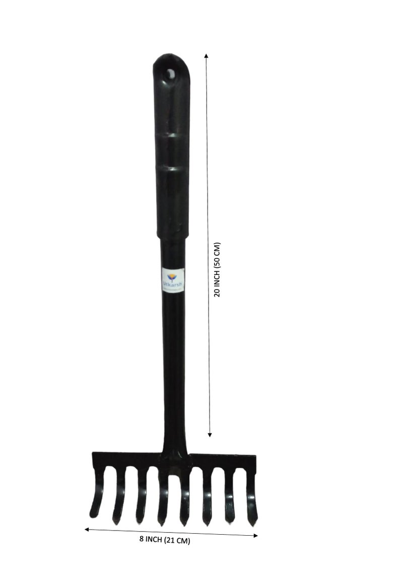 Utkarsh Garden Rake with 8 Teeth or Prongs | Heavy Duty Gardening Tool for Home Garden | Lawn, Landscaping Yard, Garden Leaf Rake | Weeding, Tilling, Aerating Soil Rake - Set of 1 Tool - Image 2