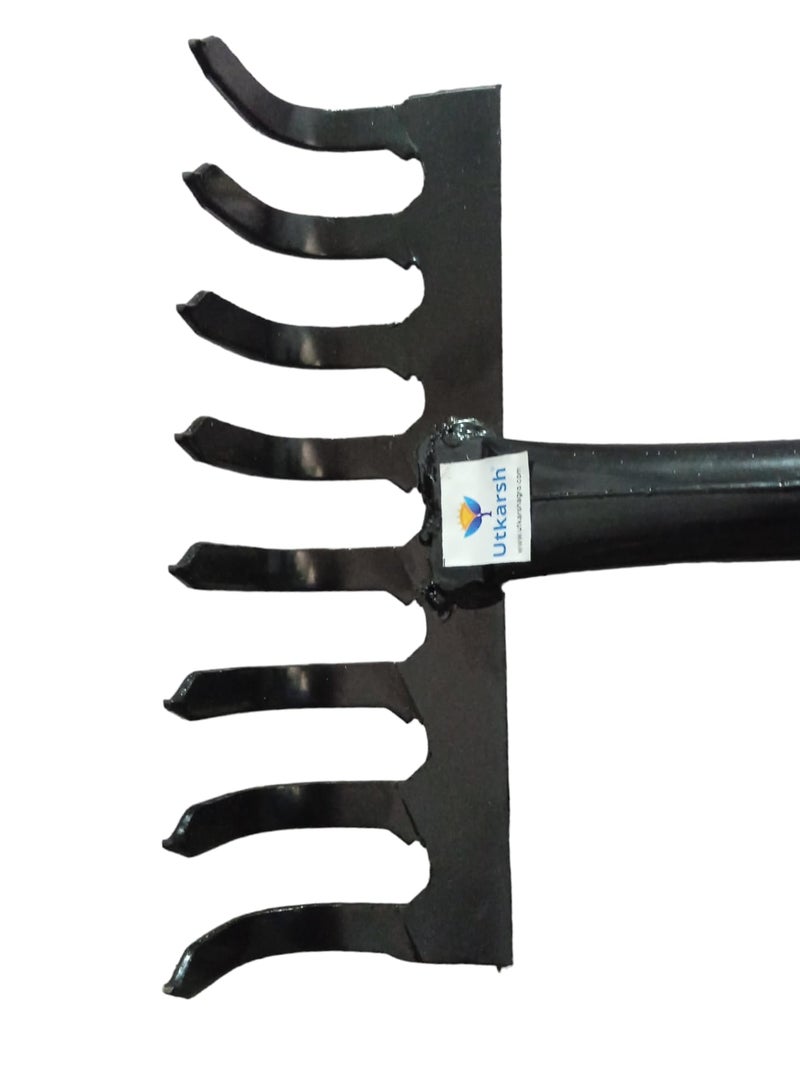 Utkarsh Garden Rake with 8 Teeth or Prongs | Heavy Duty Gardening Tool for Home Garden | Lawn, Landscaping Yard, Garden Leaf Rake | Weeding, Tilling, Aerating Soil Rake - Set of 1 Tool - Image 3