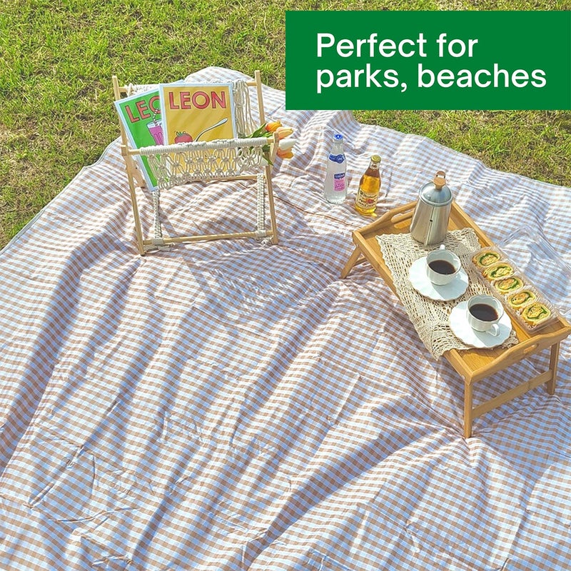 Beyond Thursday Cute Gingham Picnic Blanket, Waterproof Foldable, in Large 80x60in and Extra Large 80x80in, Portable Compact Beach Blanket, Oversized XL Outdoor Mat (Tan, X-Large) - Image 5