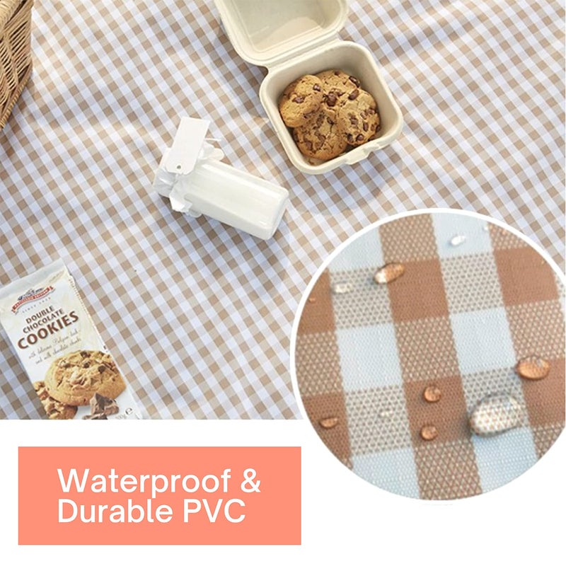 Beyond Thursday Cute Gingham Picnic Blanket, Waterproof Foldable, in Large 80x60in and Extra Large 80x80in, Portable Compact Beach Blanket, Oversized XL Outdoor Mat (Tan, X-Large) - Image 2
