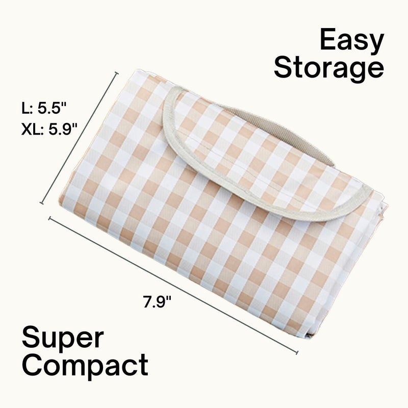 Beyond Thursday Cute Gingham Picnic Blanket, Waterproof Foldable, in Large 80x60in and Extra Large 80x80in, Portable Compact Beach Blanket, Oversized XL Outdoor Mat (Tan, X-Large) - Image 3