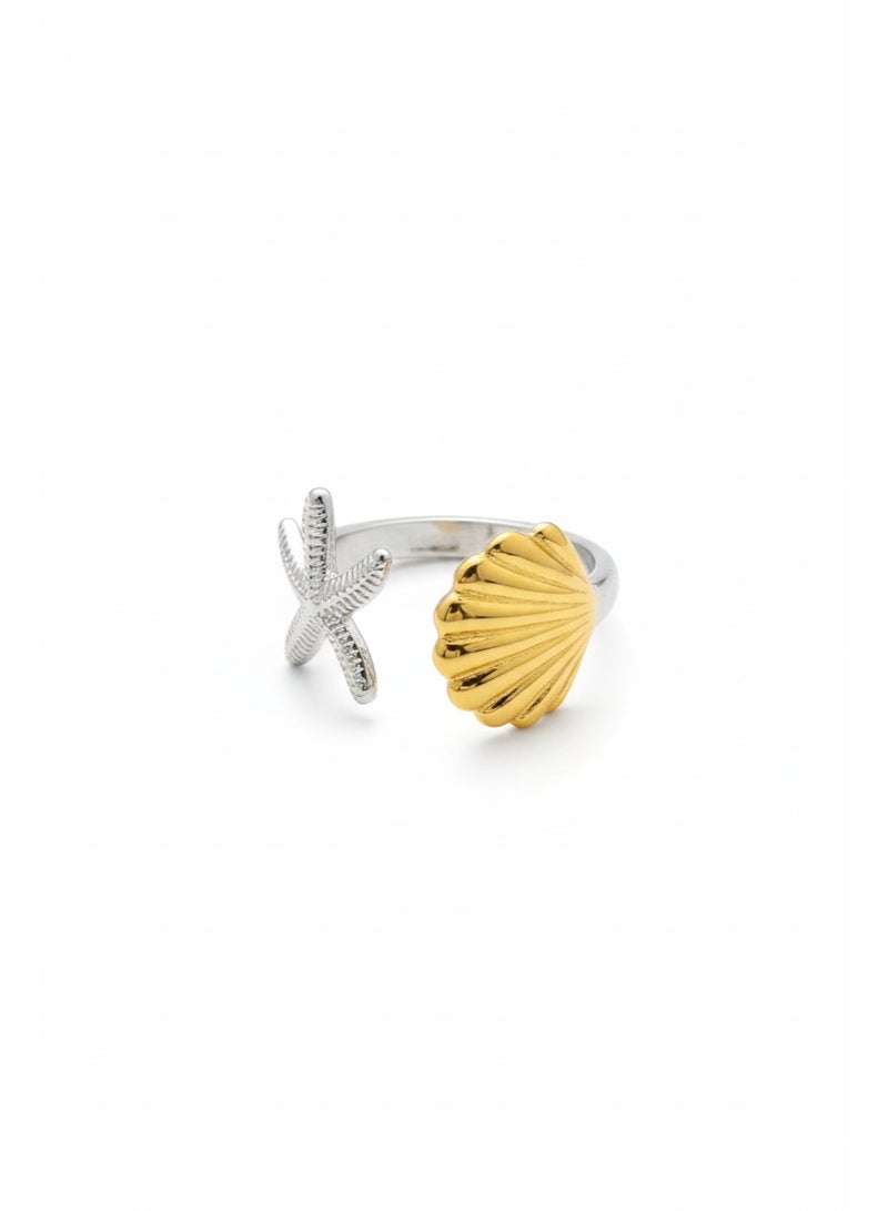 Women stainless steel ring star fish and sea shell adjustable size - Image 1