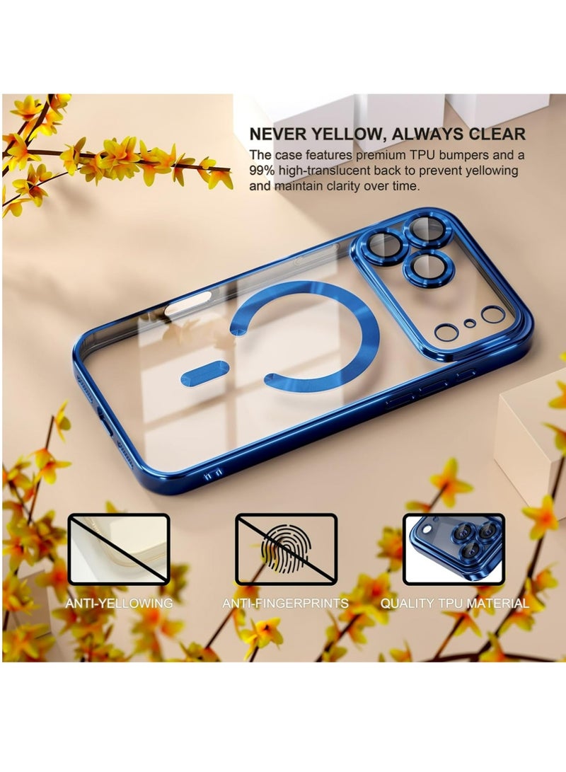 PULUZ Case for iPhone 17 Pro+screen protector with MagSafe [Never Yellowing] [Military Grade Drop Protection] Full Camera Lens Protector Plating Soft Clear Phone Case for Women - Image 3