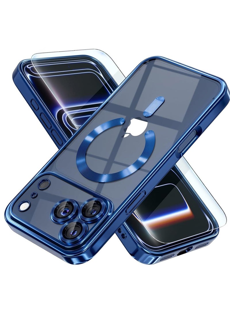 PULUZ Case for iPhone 17 Pro+screen protector with MagSafe [Never Yellowing] [Military Grade Drop Protection] Full Camera Lens Protector Plating Soft Clear Phone Case for Women - Image 1
