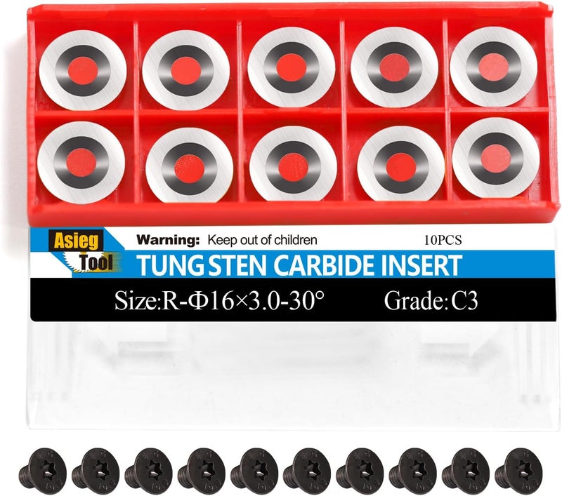 Asieg Tool Ci0 16mm Round Carbide Inserts Cutters Knifes Indexable Replacement with Screws Fits For Full And Pro Size Popular DIY Wood Turning Finisher Hollower Tools Woodworking Lathe 10pcs - Image 1