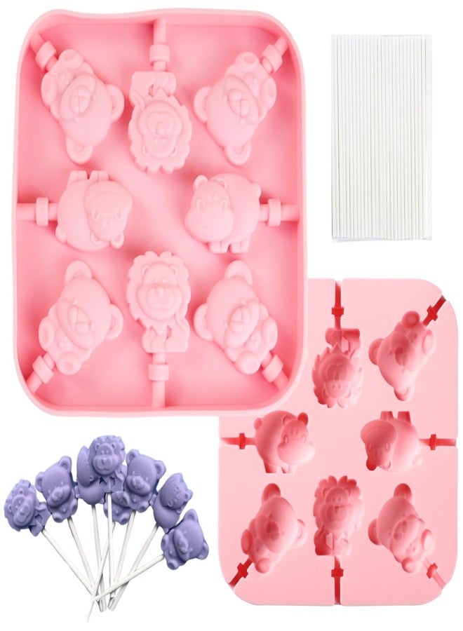 Orapink 8-Cavity Silicone Lollipop Molds, Sucker Molds, 3D Bear, Cow, and Lion Shaped Silicone Candy Molds for DIY Chocolate and Hard Candy, Includes 20 Pcs Cake Pop Sticks. - Image 1