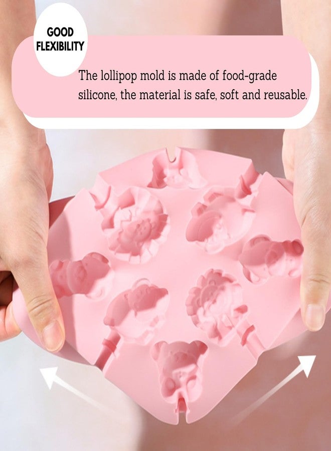 Orapink 8-Cavity Silicone Lollipop Molds, Sucker Molds, 3D Bear, Cow, and Lion Shaped Silicone Candy Molds for DIY Chocolate and Hard Candy, Includes 20 Pcs Cake Pop Sticks. - Image 5