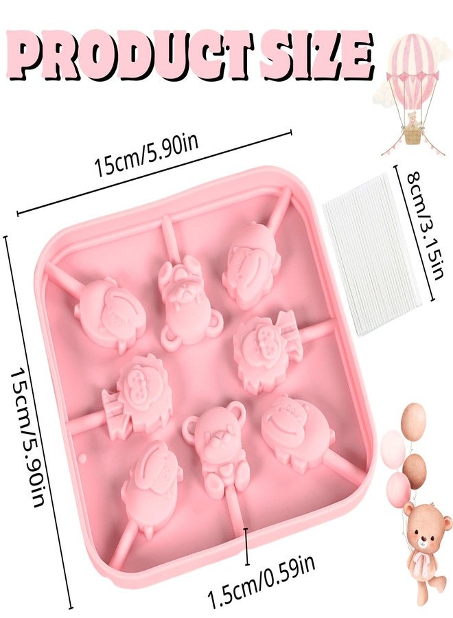 Orapink 8-Cavity Silicone Lollipop Molds, Sucker Molds, 3D Bear, Cow, and Lion Shaped Silicone Candy Molds for DIY Chocolate and Hard Candy, Includes 20 Pcs Cake Pop Sticks. - Image 2