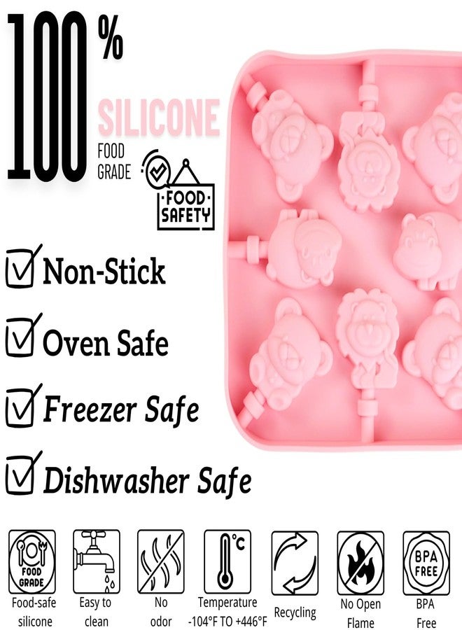 Orapink 8-Cavity Silicone Lollipop Molds, Sucker Molds, 3D Bear, Cow, and Lion Shaped Silicone Candy Molds for DIY Chocolate and Hard Candy, Includes 20 Pcs Cake Pop Sticks. - Image 3