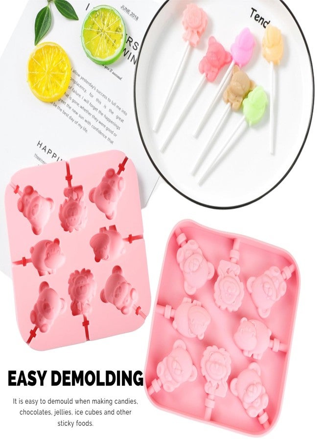 Orapink 8-Cavity Silicone Lollipop Molds, Sucker Molds, 3D Bear, Cow, and Lion Shaped Silicone Candy Molds for DIY Chocolate and Hard Candy, Includes 20 Pcs Cake Pop Sticks. - Image 4