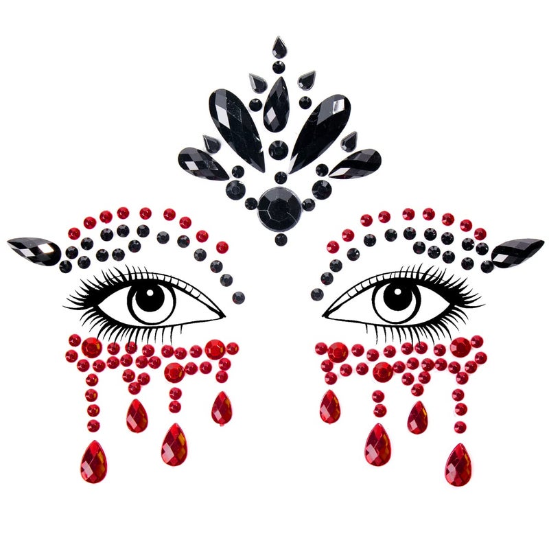 Bowitzki Halloween Face Jewels Festival Design Women Mermaid Face Gems Rhinestone Crystals Stickers Eyes Body Temporary Tattoos (Black-A) - Image 4