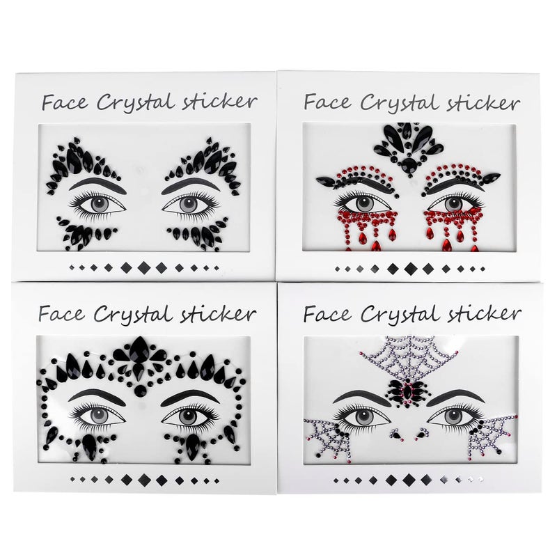 Bowitzki Halloween Face Jewels Festival Design Women Mermaid Face Gems Rhinestone Crystals Stickers Eyes Body Temporary Tattoos (Black-A) - Image 3