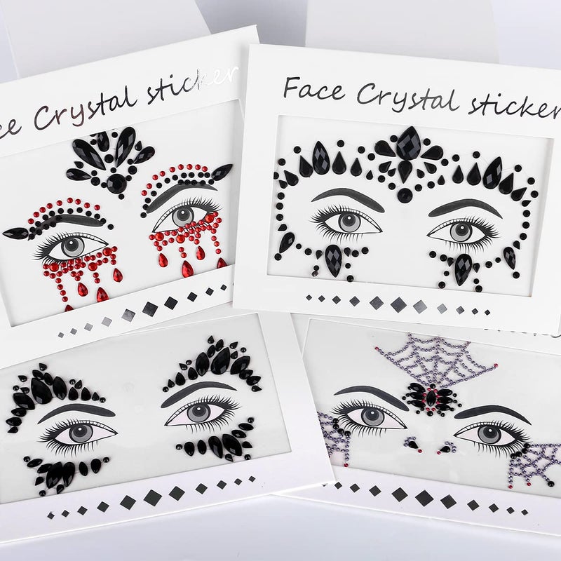 Bowitzki Halloween Face Jewels Festival Design Women Mermaid Face Gems Rhinestone Crystals Stickers Eyes Body Temporary Tattoos (Black-A) - Image 2