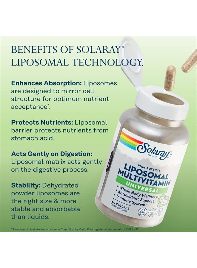 SOLARAY فيتامينات متعددة ليبوسومال للرجال والنساء، قوة عالية، امتصاص معزز فيتامين C، فيتامين D، بيوتين، ميثيل B-12، خالي من الروائح وهضم لطيف، 30 حصة، 60 كبسولة نباتية - Image 4