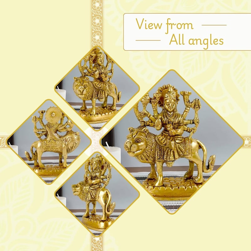 CRAFTHUT Brass Sherawali MATA Idol Goddess Durga Statue for Mandir Pooja Religious Gift Figurine 425 x 375 x 2 Inches 450g - Image 3