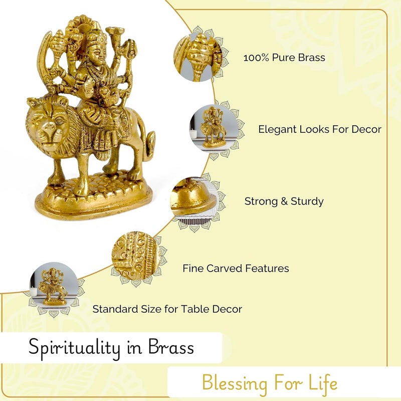 CRAFTHUT Brass Sherawali MATA Idol Goddess Durga Statue for Mandir Pooja Religious Gift Figurine 425 x 375 x 2 Inches 450g - Image 2