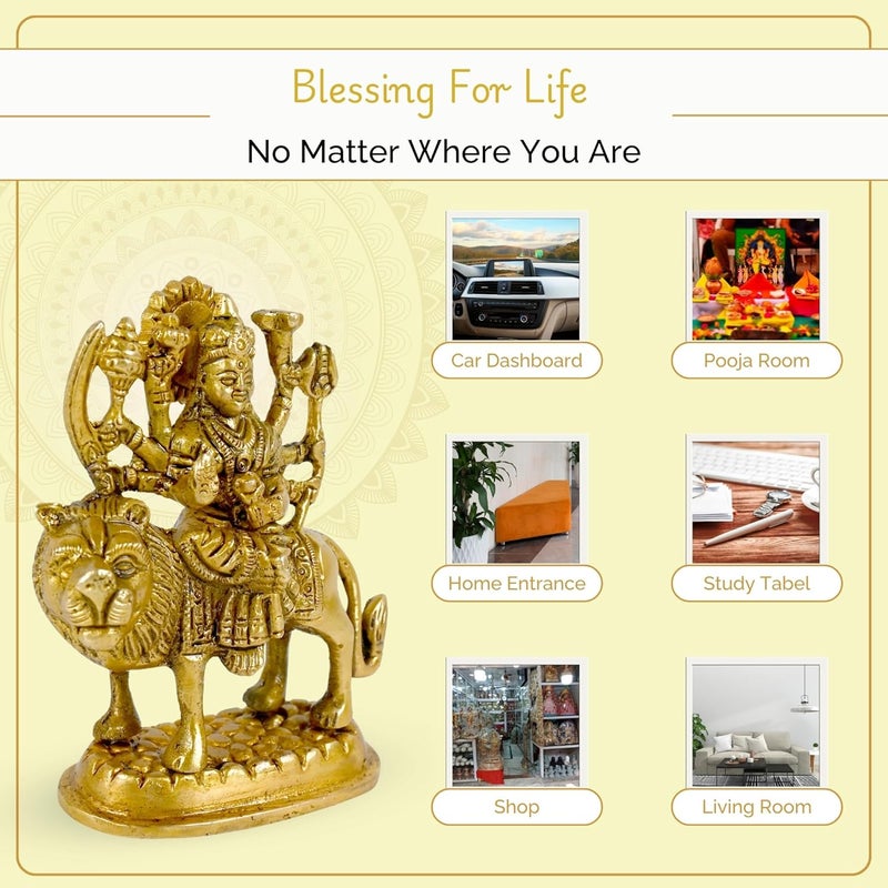 CRAFTHUT Brass Sherawali MATA Idol Goddess Durga Statue for Mandir Pooja Religious Gift Figurine 425 x 375 x 2 Inches 450g - Image 5