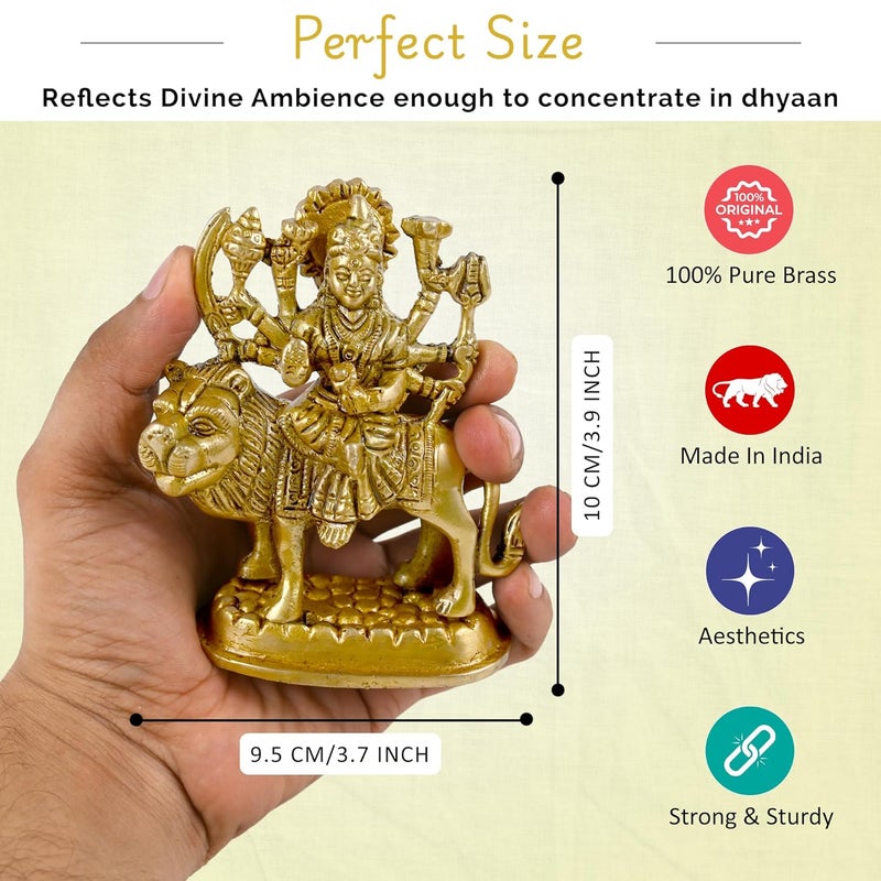 CRAFTHUT Brass Sherawali MATA Idol Goddess Durga Statue for Mandir Pooja Religious Gift Figurine 425 x 375 x 2 Inches 450g - Image 4