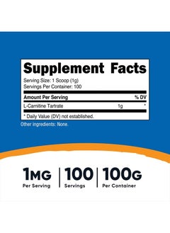 Nutricost L-Carnitine Tartrate Powder 100 Grams - 1 Gram per Serving  - Image 2