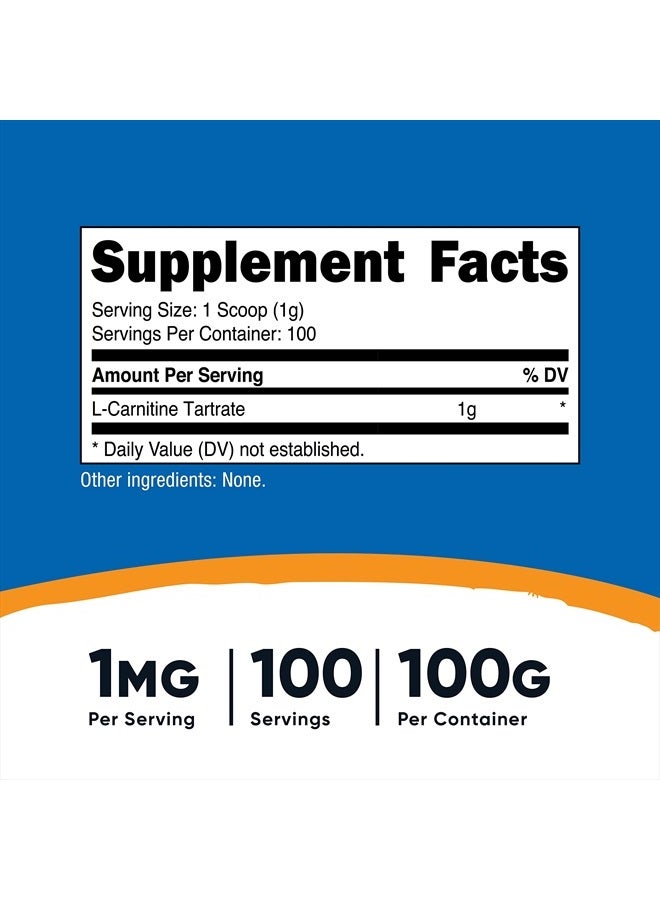 Nutricost L-Carnitine Tartrate Powder 100 Grams - 1 Gram per Serving - Image 2