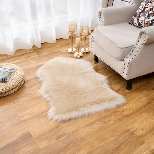 Easy Joy EasyJoy Ultra Soft Fluffy Shaggy Area Rug Faux Fur Rug Chair Cover Seat Pad Fuzzy Area Rug for Bedroom Floor Sofa Living Room (2 x 3 ft Sheepskin, Beige) - Image 3