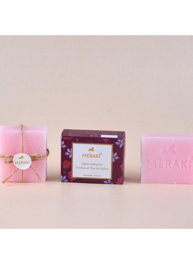 Meraki بار الاستحمام العضوي ميراكِي - كُمكُمادي، ورد، وزعفران لبشرة متألقة | صابون عشبي أيورفيدي | صابون لتفتيح وترطيب البشرة للوجه والجسم 100 جرام - Image 3