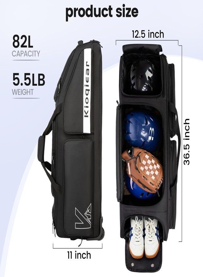 Kioqiear Catchers Gear Bag with Wheels for 4 Bats, Rolling Baseball Softball Bag With Multi-Pockets, Fence Hook, Holds All Baseball Equipment. (Black) - Image 4