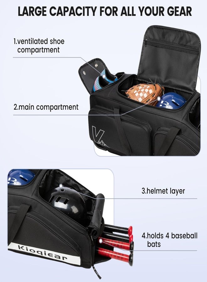 Kioqiear Catchers Gear Bag with Wheels for 4 Bats, Rolling Baseball Softball Bag With Multi-Pockets, Fence Hook, Holds All Baseball Equipment. (Black) - Image 2