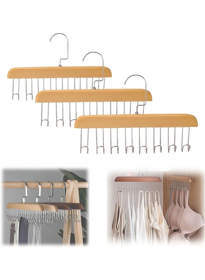GoldenLike Multifunctional Non-Slip Storage Hangers,Wooden Belt Hanger for Closet with 8 Hooks,Space Saving Hanger Closet Organizers and Storage for Tie,Scarf,Tie,Suspender etc(3 Pcs)  - Image 1